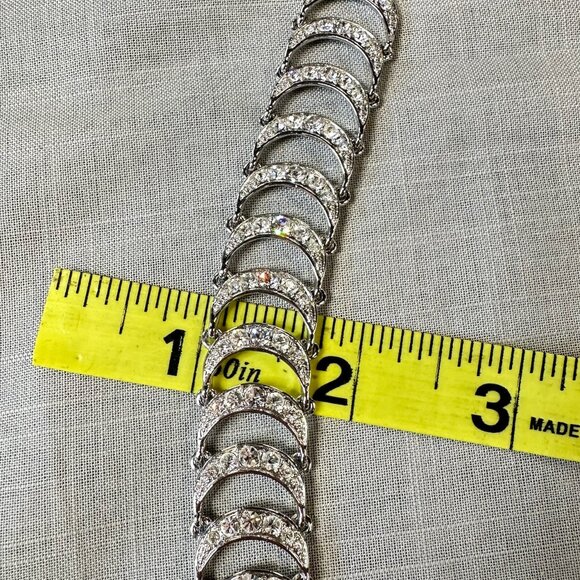 Vintage Monet Silver Tone Crescent Moon Rhinestone Bracelet - Picture 10 of 10